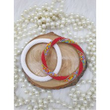 Happy Handmade -  18CM 2li Hapishane Işi Bileklik/kirmizi Beyaz/hediyelik Taki