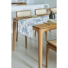 Fransız Stili Toile De Jouy Desenli Dikişsiz Lazer Kesim Runner - 48X132CM