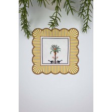 Dekoratif Sarı Kenar Palmiye, Maymun Tasarımlı Nakış Kenar Kumaş Kokteyl Peçetesi 1 Adet