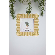 Dekoratif Sarı Kenar Palmiye, Maymun Tasarımlı Lazer Kesim Kumaş Kokteyl Peçetesi 1 Adet