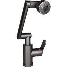 Gri - 1080 Derece Dönebilen Çok Fonksiyonlu Musluk Batarya KTX-3308 (5047)