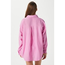 Kadın Tilda %100 Pamuk Müslin Oversize Pembe Gömlek