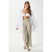 Kadın Sandra %100 Pamuk Müslin Bağcıklı Beyaz Kimono