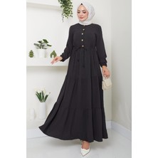 Büzgülü Düğmeli Ayrobin Elbise Antrasit HM8811