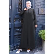 Boncuk ve Taşlı Büyük Beden Anne Elbisesi Haki HM2769