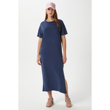 Kadın Modal Daily Comfort Lacivert Yırtmaçlı Elbise 16556