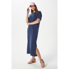 Kadın Modal Daily Comfort Lacivert Yırtmaçlı Elbise 16556