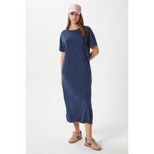 Kadın Modal Daily Comfort Lacivert Yırtmaçlı Elbise 16556
