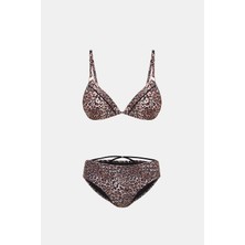 Capetown Leopar Desenli Dolgusuz Çıkarilabilir Kup Çıkarilabilir Biyeli Bikini Takım