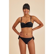 Bali Siyah Balenli Dolgulu Straplez Push-Up Yandan Bağlamalı Bikini Takım
