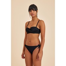 Bali Siyah Balenli Dolgulu Straplez Push-Up Yandan Bağlamalı Bikini Takım