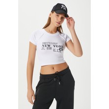 Kadın Fifth Yıkamalı Beyaz Crop Top