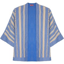 Işlemeli Kimono Mavi