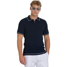Lacivert Regular Fit Polo Yaka Rayon Tişört