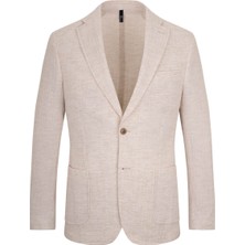 Bej Comfort Fit Mono Yaka Keten Ceket