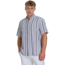 Siyah Comfort Fit 100% Pamuk Düğmeli Yaka Kısa Kollu Pamuk Gömlek