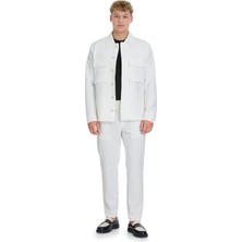 Beyaz Regular Fit Mono Yaka Casual Overshirt Takım