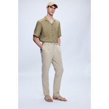 Gri Regular Fit Yandan Cep  Keten Pantolon