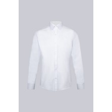 Beyaz Slim Fit Desenli Slim Yaka Pamuklu Uzun Kollu Klasik Gömlek