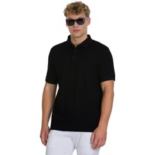 Siyah Regular Fit 100% Pamuk Polo Yaka  Merserize Tişört