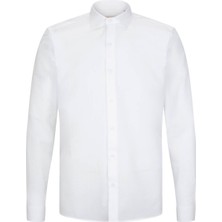 Beyaz Comfort Fit 100% Pamuk Slim Yaka Uzun Kollu Spor Gömlek