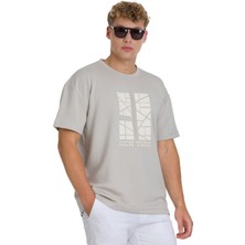 Ekru Regular Fit Bisiklet Yaka Oversize Tişört