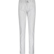 Gri Regular Fit Çizgili Yandan Cepli Keten Pantolon