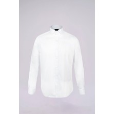 Beyaz Slim Fit Uzun Kollu Açık Italyan Yaka Saten Gömlek