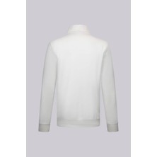 Beyaz Regular Fit Fermuarlı Yarım Balıkçı Yaka Pamuklu Sweatshirt