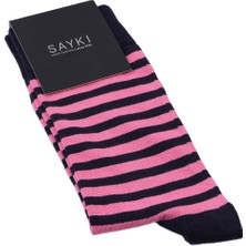 Lacivert Çizgili Pamuklu Soket Çorap