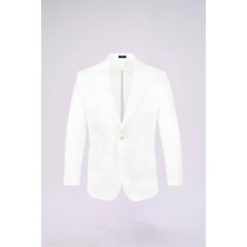 Beyaz Regular Fit Mono Yaka Casual Keten Ceket