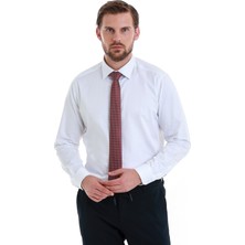 Beyaz Slim Fit Düz 100% Pamuk Slim Yaka Uzun Kollu Saten Gömlek