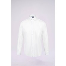 Beyaz Slim Fit Düz Slim Yaka Pamuklu Uzun Kollu Spor Gömlek