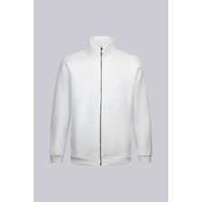 Beyaz Regular Fit Pamuklu Tam Fermuarlı Sweatshirt