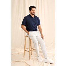 AC&Co / Altınyıldız Classics Erkek Çekmeyen Pamuklu Kumaş Slim Fit Dar Kesim Lacivert Kıvrılmaz Polo Yaka Tişört