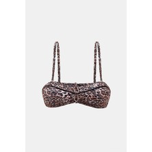 Capetown Leopar Desenli Sabit Pedli Straplez Çıkarılabilir Askılı  Bikini Üst