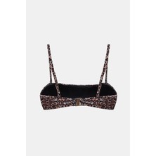 Capetown Leopar Desenli Sabit Pedli Straplez Çıkarılabilir Askılı  Bikini Üst