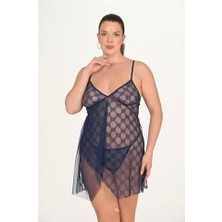 Secret Sita Arias Closet Büyük Beden Lacivert Gecelik 3046