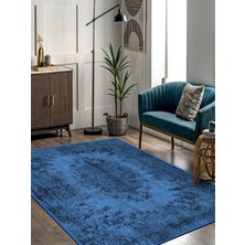 Vitage Mavi Eskitme Model Dokuma Taban Kilim
