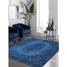 Vitage Mavi Eskitme Model Dokuma Taban Kilim