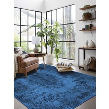 Vitage Mavi Eskitme Model Dokuma Taban Kilim