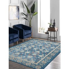 Rug Season Vitage Mavi Klasik Desen Eskitme Model Dokuma Taban Kilim