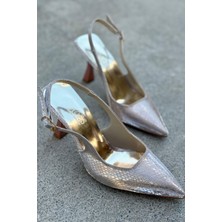 Rose Yılan Desenli Parlak Deri Kadın Topuklu Stiletto