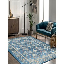 Vitage Mavi Klasik Desen Eskitme Model Dokuma Taban Kilim