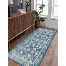 Rug Season Vitage Mavi Klasik Desen Eskitme Model Dokuma Taban Kilim