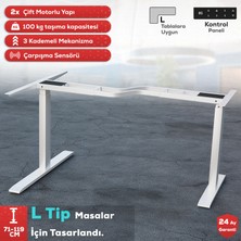 Beyaz Yükseklik Ayarlı Masa | S Mekanizma | L Tip Elektrikli Masa Mekanizması