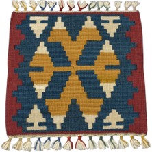 Yeni El Dokuma Kare Köşe Sandalye Minderi Pınarbaşı Kayseri Yün Kilim 5980