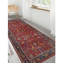 Vitage Etnik Desen Eskitme Model Dokuma Taban Kilim