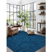 Vitage Mavi Göbekli Eskitme Model Dokuma Taban Kilim