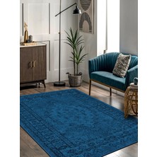 Vitage Mavi Göbekli Eskitme Model Dokuma Taban Kilim